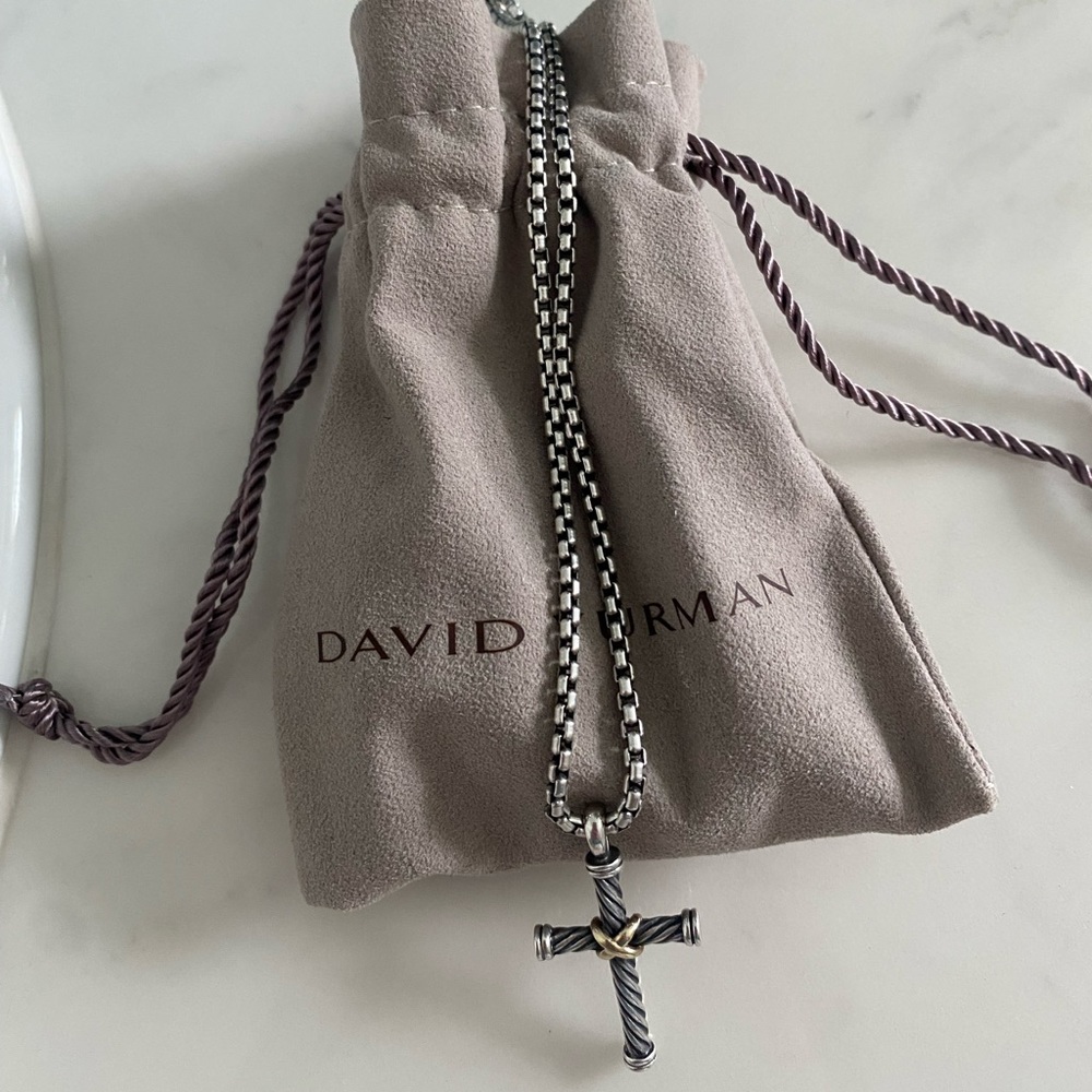 David Yurman cable cross with 18k gold and cable chain-unisex